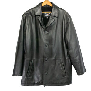 Men's Large Jacket U.S. POLO ASSOC Black Genuine Leather Overcoat Dress Coat